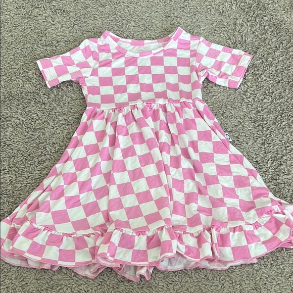 Dream Big Little Toddler Pink & White Checkered Bamboo Flair Dress - Picture 2 of 5